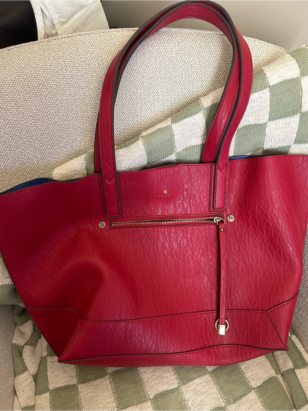 Travanti Red Leather Tote Bag with Accessory Case